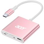 Acer UHS-II USB C SD Card Reader with 100W PD Port, 3-in-1 Type-C SD 4.0 Memory Card Reader Adapter for MicroSD SDXC SDHC MMC RS-MMC UHS-II & UHS-I Cards for iPhone 15, Macbook, Tablet, Cameras (Pink)