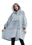 Coastline Sherpa Fleece Sweatshirt Blanket Ultra soft Teddy Bear Warm Cozy Oversized wearable big pocket Hoodie Blanket Throw for Adults Women Girls Men and Teens,One size Fits Alll (Duckegg)