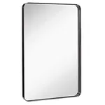 Hamilton Hills Contemporary Brushed Metal Wall Mirror | Glass Panel Black Framed Rounded Corner Deep Set Design | Mirrored Rectangle Hangs Horizontal or Vertical (24" x 36")