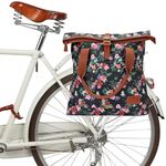 TOURBON Bike Bag Clip-on Bicycle Pannier Roll-top Shoulder Tote Messenger Bag for Women - Black with Flower