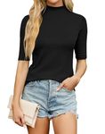 Bluetime Women Tops Half Sleeve Mock Turtleneck Tee Shirts Casual Slim Fit Basic Shirt Blouses, Black, Medium