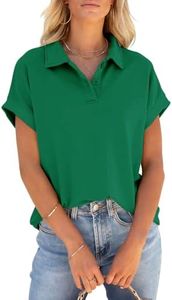 PGANDS Women's Short Sleeve Polo Shirts Collared V Neck Button Summer Casual Top Green