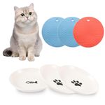 3 Pack Ceramic Cat Bowls, Cat Food Plate with 3 Pack Silicone Pet Feeder Mat for Indoor Dog Kitten Food and Water Bowls