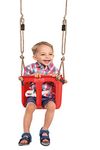 Baby Bucket Swing Seat With Ropes With Anti-Tilt And Anti-Slip Knots, Child Swing Seat With Safety Feature, Safety Belt - Red - For Children's Swing Frame.