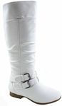 TOP Moda Coco-20 Women's Fashion Round Toe Low Heel Knee High Zipper Riding Boot Shoes, White, 7.5 US