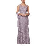 Alex Evenings Women's Long Sleeveless Dress with Shawl, Wisteria, 6 Purple