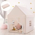 BABY JOY Kids Play Tent, Children Play House w/Solid Wood Frame & Cotton Mat, Indoor Princess/Prince Castle Playhouse for Children Boys & Girls Gift, 105x120x140cm (Coffee)