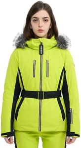 HIGH EXPERIENCE Women Ski Jacket Snowboard Fitted Slim Fit Short Snow Coat Belted Mountain Waterproof Insulated Warm Winter (US, Alpha, Medium, Regular, Regular, Light Green)