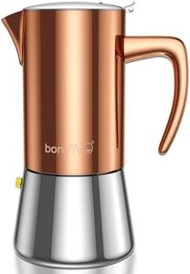 bonVIVO Moka Pot - 6 Cup Intenca Stainless Steel Espresso Maker w/Copper Finish - Stove Top Italian Coffee Maker - 300ml Coffee Pot - Gifts for Men and Women