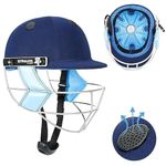 Strauss Cricket Helmet | Steel Grill | Edition: Step One | Size: X-Small | Age: 10-12yrs | Color: Blue | for Boys, Girls | Lightweight | Advance Protection | Leather Ball Cricket Helmet