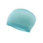 Adult Long Hair Silicone Swim Cap, Light Blue, one Size