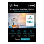 Travel Data Plan Europe- Prepaid International eSIM Card 50 GB Internet Data in 5G/4G/LTE (Data tethering Allowed) for Unlocked iPhone and Android. No Extra Charge or Roaming fees. Easy to use.