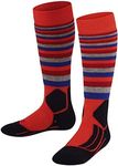 FALKE Unisex Kids SK2 Intermediate Stripes K KH Wool Warm Thick 1 Pair Skiing Socks, Orange (Samba Orange 8182), 6-8.5