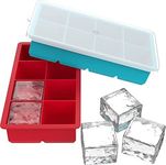 Kienlix 8 Cavity Silicone Ice Cube Tray with Lid, Big Ice Cubes Perfect for Whiskey, Cocktails, Popsicle Making, Everyday Use, Parties-Reusable, Food Grade Silicone BPA Free-Pack of 2