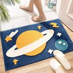 Tyrafry Bath Rug Cute Space Bathroom Rug Mat for Bathroom, Soft Microfiber Rug Water Absorbent Bath Mat fot Kids, Bedroom, Kitchen, Dinning, Non Skid Machine Washable Funny Rug (Planet, 16x24)