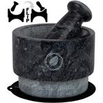 Marble Mortar and Pestle Set - 5.5 Inch, 17 Oz Unique Double Sided - Pestle and Mortar Bowl Solid Stone Grinder - Guacamole Mortar and Pestle Large - Included: Silicone Lid/Mat and Spoon