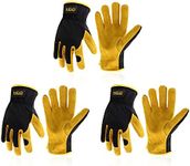 HANDLANDY Men Leather Gardening Gloves, Utility Work Gloves for Mechanics, Construction, Driver, Dexterity Breathable Design (Extra Large, 3 Pairs Yellow)