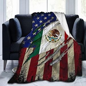 AuHomea American Flag with Mexican Flag Throw Blanket Lightweight Flannel Fleece Blankets for Bed Couch Sofa Office Traveling Camping 60"x50" Inches for Kids Adults