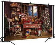 DePhoto Christmas Santa's Toy Shop Photography Backdrop for Party Christmas Tree Gift Snow Window Wood Shed Store Background Family Portrait Seamless Vinyl Photo Props Banner Supplies PGT660B 9x6ft