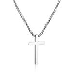 Ursteel Cross Necklace for Men, Silver Black Gold Stainless Steel Cross Pendant Necklace for Men, 16-30 Inches Box Chain, Metal