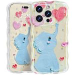 Forhonbri Aesthetic Case for iPhone 14 Pro Case Cute Elephant IMD Oil Painting Glossy Pattern Buffer-tech Wavy Bumper Kawaii Slim Protective TPU Cool Stylish Phone Case for iPhone 14 Pro