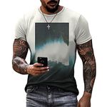 Men Short-Sleeved Modern Basic Classic Regular Fit Round Neck Men’S T-Shirt Summer Landscape Print Men’S Leisure Shirts Daily Casual All-Match Shirt