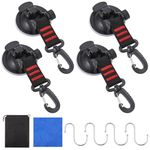 Yimomoyi 4Pcs Heavy Duty Suction Cups, Suction Cup with 360° Rotating D-rings, Suction Cups Heavy Duty Incl Wiper S-hook, Awning Suction Cups, Versatile Suction Cup Hooks for Camping Car Glass Tile