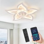 LEDIARY Flower Ceiling Fans with Lights, Small 27 Inch Modern Low Profile Ceiling Fan, Dimmable LED Ceiling Light Fixture, Flush Mount Ceiling Fans with Remote for Bedroom, Kitchen, Indoor-White