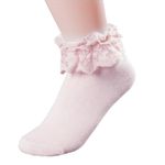 MKYSZLT Lace Ruffle Frilly Ankle Socks for Women,Pink Cotton Ruffled Top Opaque Anklet Socks with Lace Ruffles,Women's Ankle High Socks Bobby Socks Lolita Socks Dress Socks Princess Socks, Pink, One