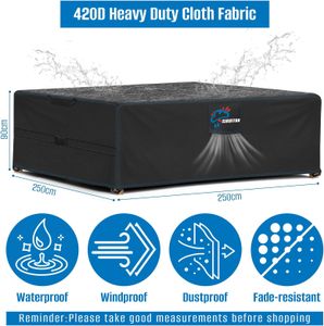 SIRUITON Garden Furniture Cover 250x250x90cm – Waterproof 420D Oxford, Heavy Duty, Black