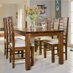 MoonWooden Sheesham Wood Dining Table 4 Seater Dining Table Set with 4 Cushion Chairs Dinner Table Set for Dinning Room Home Hotel and Office (Natural Finish)