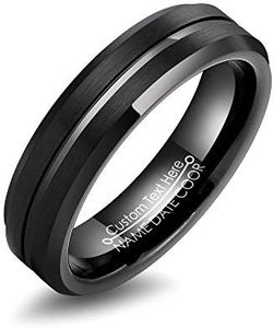 LerchPhi 6MM Black Mens Wedding Band Center Grooved Beveled Edge, Custom Engraved Tungsten Rings for Men, Promise Rings for Him and Her, Size 6.5