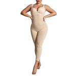 Suprenx Open Bust Bodysuit Shapewear for Women Tummy Control Thigh Slimmer Butt Lifting Full Body Shaper, Beige, Medium