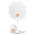 Auxmir Makeup Vanity Mirror with 46 LED Lights, Rechargeable lighted mirror with Detachable 10X Magnificcation, 3 Light Colors Adjustable Dimmable Touch Sensor Tabletop Cosmetic Mirror with Tray