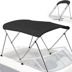 Bimini Tops for Boats - 900D Marine Grade Canvas with 1" Aluminum Alloy Frame, Boat Bimini Top with Storage Boot and 4 Nylon Straps for Jon Boats, Pontoon Boats (Black, 3 Bow 6'L x 46" H x 73"-78" W)