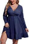 IN'VOLAND Plus Size Sexy Dresses for Women Long Sleeve Club Party Dress Ruffle Hem Dress Navy Blue