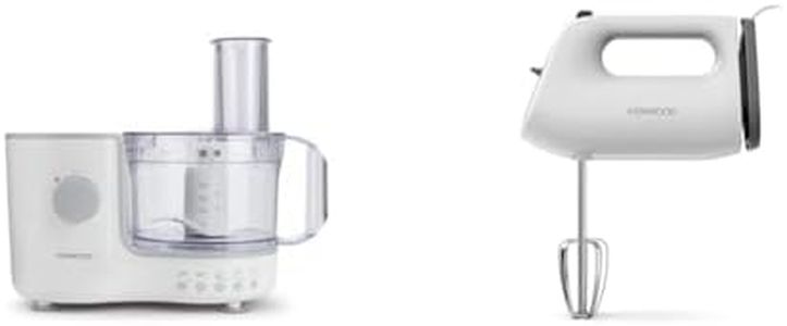 Kenwood Compact Food Processor, 1.4L Bowl, Blender, Emulsifying, Chopping Blade, Shredder Disc 400W, FP120, White & QuickMix Lite, Lightweight Hand Mixer Twin Beaters with Slow Speed Start