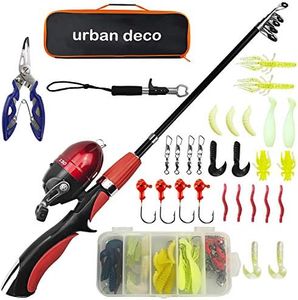 Urban Deco Kids Fishing Pole, Portable Telescopic Rod and Reel Combos Kids Fishing Rod Kit with Tackle Box for Boys,Girls,Youth,Beginner, Starter - Red