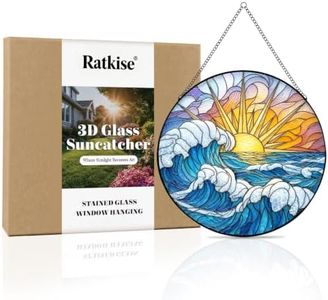 Stained Glass Window Hanging, Ocean Sunrise 3D Embossed Diamond Glass