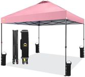 CROWN SHADES 10x10 Pop Up Canopy - Beach Tent with One Push Setup - Outdoor Canopy Tent with STO-N-Go Cover Bag for Events, Parties, Silver Coated Top, 3 Height & 4 Sand Bags, Pink