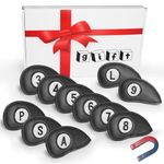 FINGER TEN Golf Club Covers for Irons Magnetic Value 11 Pack, Synthetic Leather Deluxe Head Cover Set Headcovers for Irons Fit Main Iron Clubs (Black)