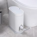 ELPHECO Bathroom Trash Can with lid - 2.5 Gallon Waterproof Sensor Trash Bin, 10 Liter Motion Sensor Trash Can, Slim Garbage Bin Bathroom Decor (White, 2.5 Gallon with Toilet Brush)