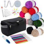 Tusmad 46 Pcs Crochet Kits for Beginners, All in One Crochet Kits with Crochet, 10 Size Ergonomic Crochet Hooks 2.0mm~6.5mm, 1 Yarn Storage Bag, 12 Colors Yarn, Full Set of Knitting Accessories