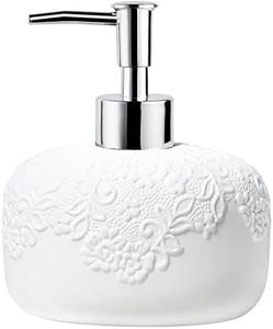 White Soap Dispenser, Ceramic Countertop Lotion Dispenser 14oz with Embossed Design, Bathroom Refillable Lotion Bottle for Shower Soaps Shampoo Kitchen Organization, ANTIS'S HOME