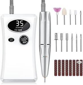 Urbuti Electric Nail Drill, 35000RPM Professional Nail Drill Machine, Portable Rechargeable File Machine Set for Acrylic Gel Nails, Manicure Pedicure Tools for Home and Salon Use(White)