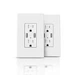 TOPELER 2Pack USB Wall Outlet, Receptacle Outlet with 4.8A Charging Capacity, 15A Tamper Resistant Electrical Socket, Screwless Wall Plate Included, UL & FCC Approved, White