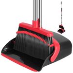 nacena Broom and Dustpan Set, 52-in Long Adjustable Handle Broom Dustpan Combo with Dustpan Teeth to Automatically Clean Hair Suitable for Home Kitchen Office Hall Floor, Black Red
