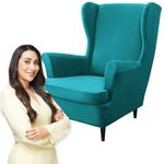 HOKIPO Original Velvet Wingback Chair Cover, Stretch Fitted, Removable Washable Furniture Protector Slipcover, Turquoise (AR-4761-TRQ)