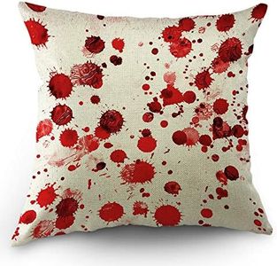 Moslion Halloween Pillows Decorative Throw Pillow Cover Horror Scary Zombie Polka Dot Spot Doodle Splashes of Blood Pillow Case 18x18 Inch Cotton Linen Square Cushion Cover for Sofa Bed Red