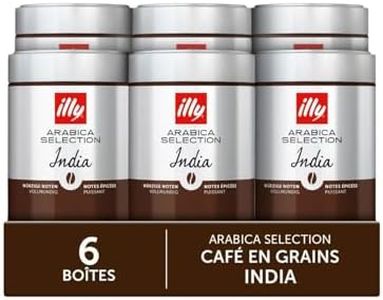 illy, Café en Grains Arabica Selection Inde, 100% Arabica avec des Notes de Poivre Noir et de Chocolat Extra Noir, Haute Intensité Aromatique, Paquet de 6 Bo�îtes (6 x 250g)